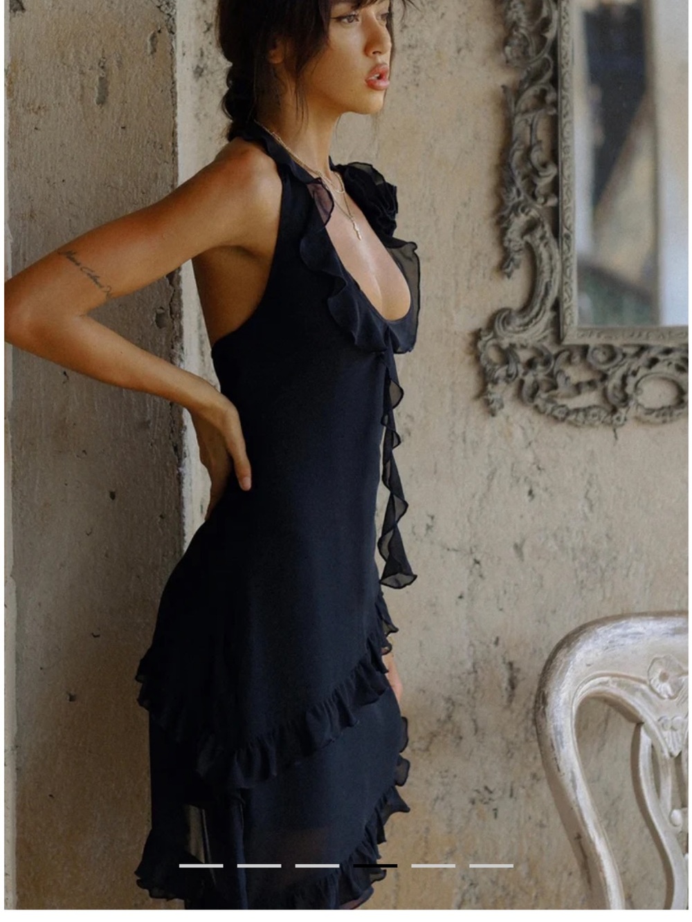 Motel Rocks Black Ruffle Halter Mini Dress - Picture 4 of 10